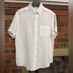 Porter & Ash 100% Linen casual White Button Down Shirt size Small